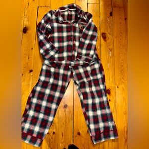 Primark Red, White and Green Plaid Ladies Pajama Set with velvet piping and 'L'